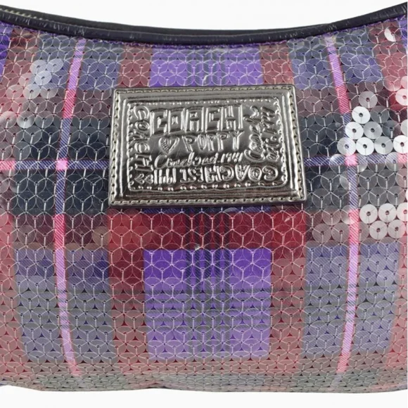 Coach Poppy Tartan Groovy Limited Ed Convertible Bag Y2K Purple+Red Sequins NWT - Picture 6 of 12